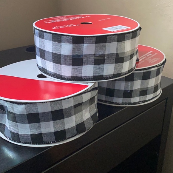 3 Wired Jumbo Ribbon 2.5” white and black pattern farmhouse buffalo - Picture 14 of 16